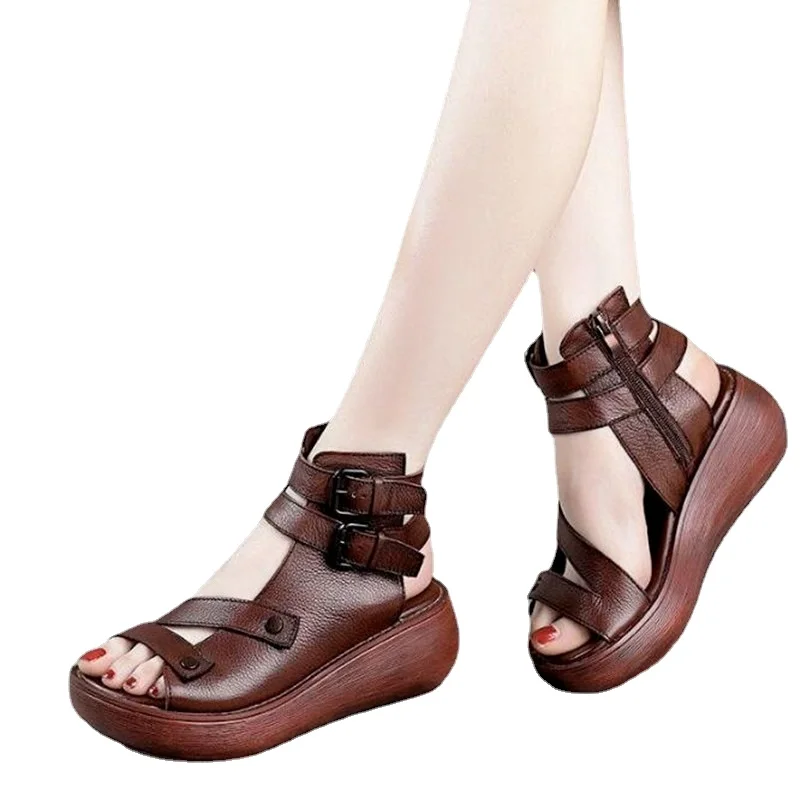 

Женские сандалии на платформе, летние туфли в римском стиле на толстой подошве, мягкая подошва, увеличивающие рост, 2023