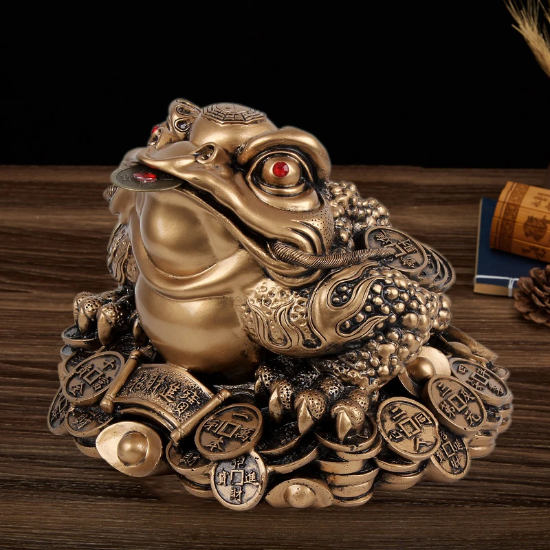 

1pcs Feng Shui Toad Money Lucky Fortune Wealth Chinese Golden Frog Toad Coin Home Office Decoration Tabletop Ornaments Gifts