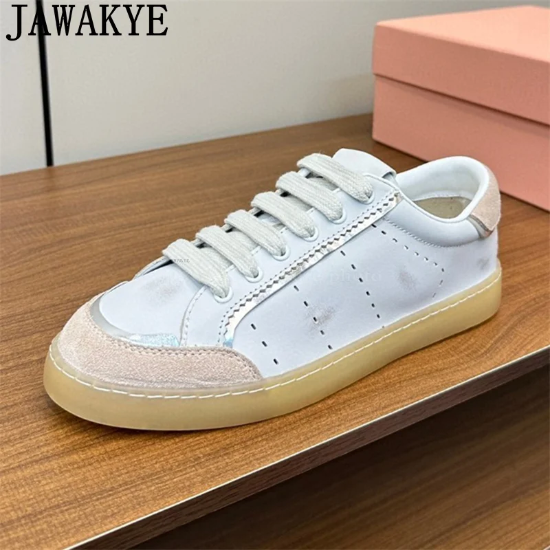 Разноцветные женские ботинки со шнуровкой на плоской подошве