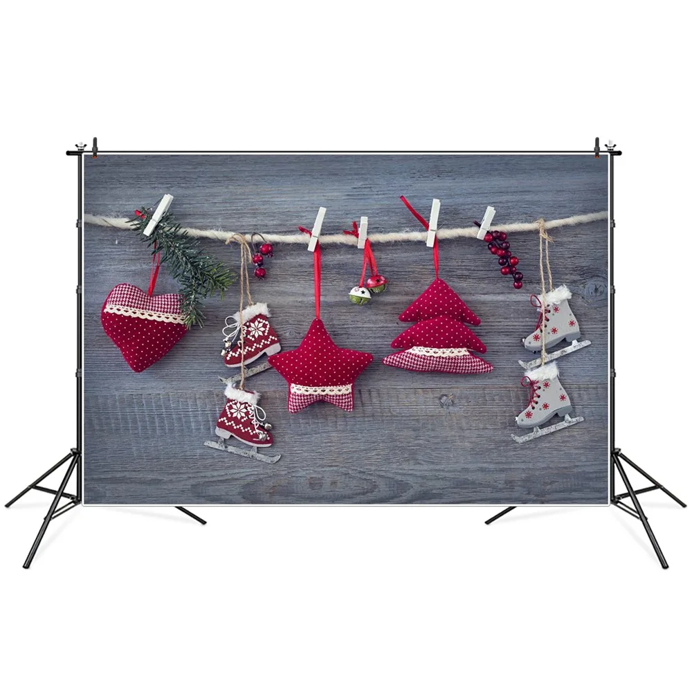 

Фон для фотосъемки с изображением рождественского скейтборда туфель падуба сердца звезд деревянных досок