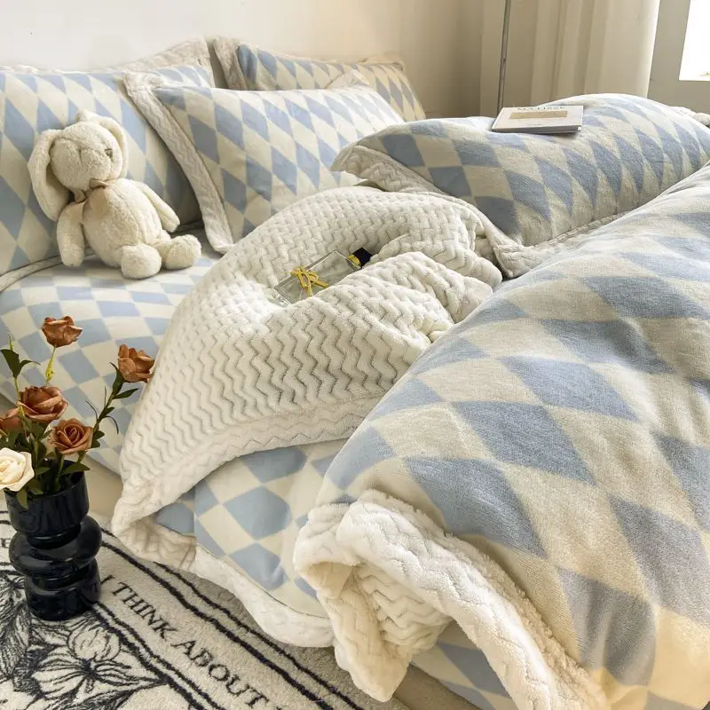 

Теплое одеяло в скандинавском стиле с шахматным принтом осень-зима пододеяльник с молочным бархатным покрытием утолщенное одеяло наволочка