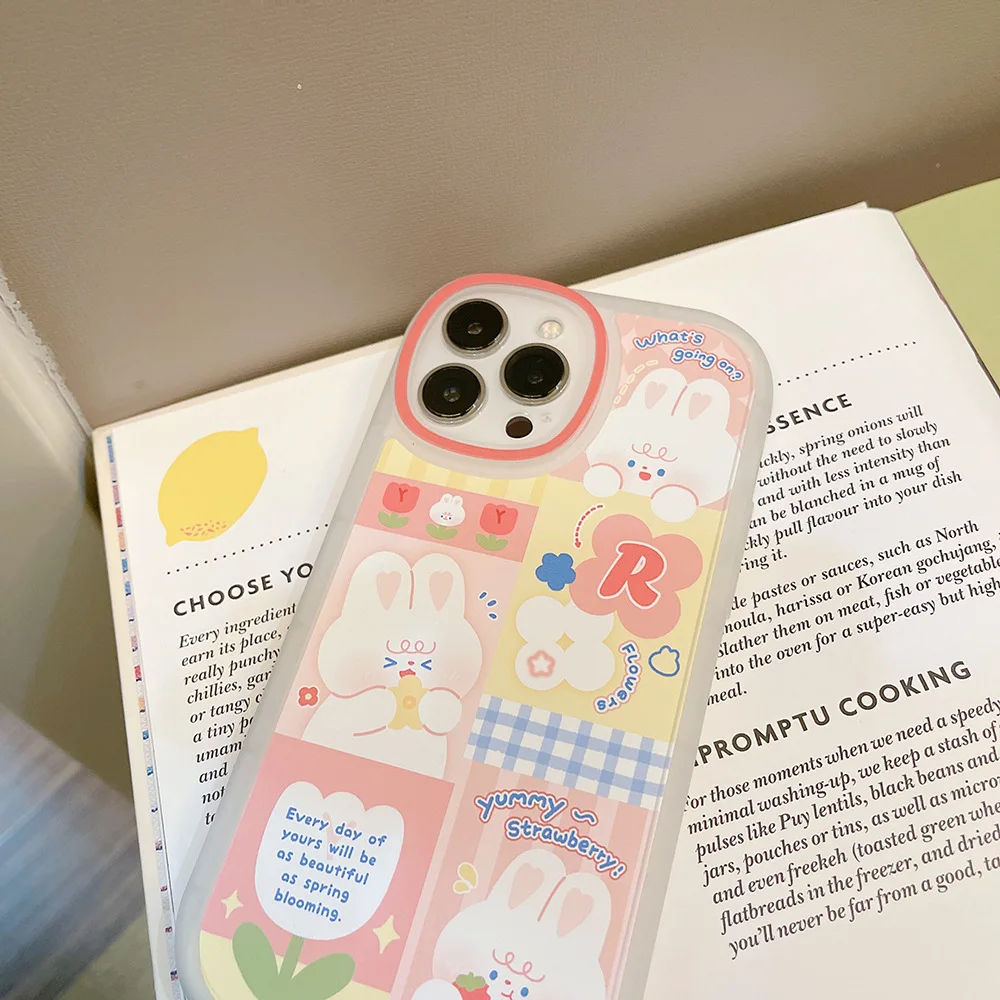 Cartoon Splicing Pink Rabbit Phone Case For iphone 14 13 12 11 Pro Max X XR XSMAX 7 8 Plus SE TPU Case Cover New Products