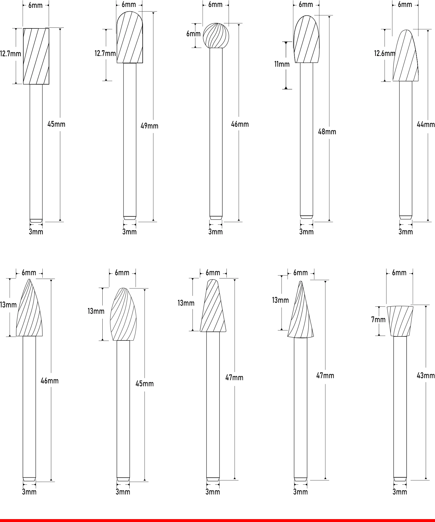 10 шт. 3 мм хвостовик вращающийся напильник твердосплавный набор заусенцев