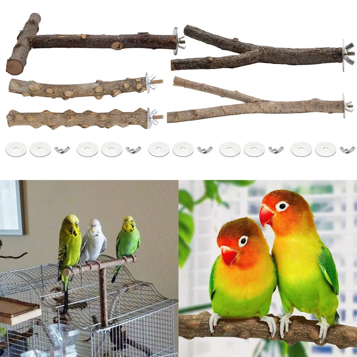 

5pcs Parrot Bird Perches Natural Wood Bird Standing Stick Parrot Perch Stand Platform Wooden Exercise Climbing Paw Grinding Toy
