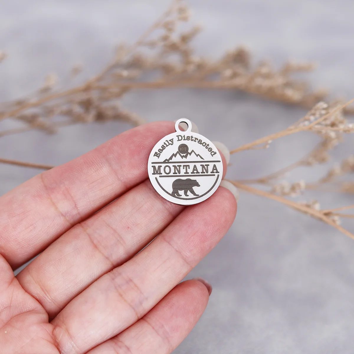 

3Pcs/lot Laser Engraved Easily Distracted In Montana Stainless Steel Pendants Bracelet Accessories Charms DIY Jewelry Making