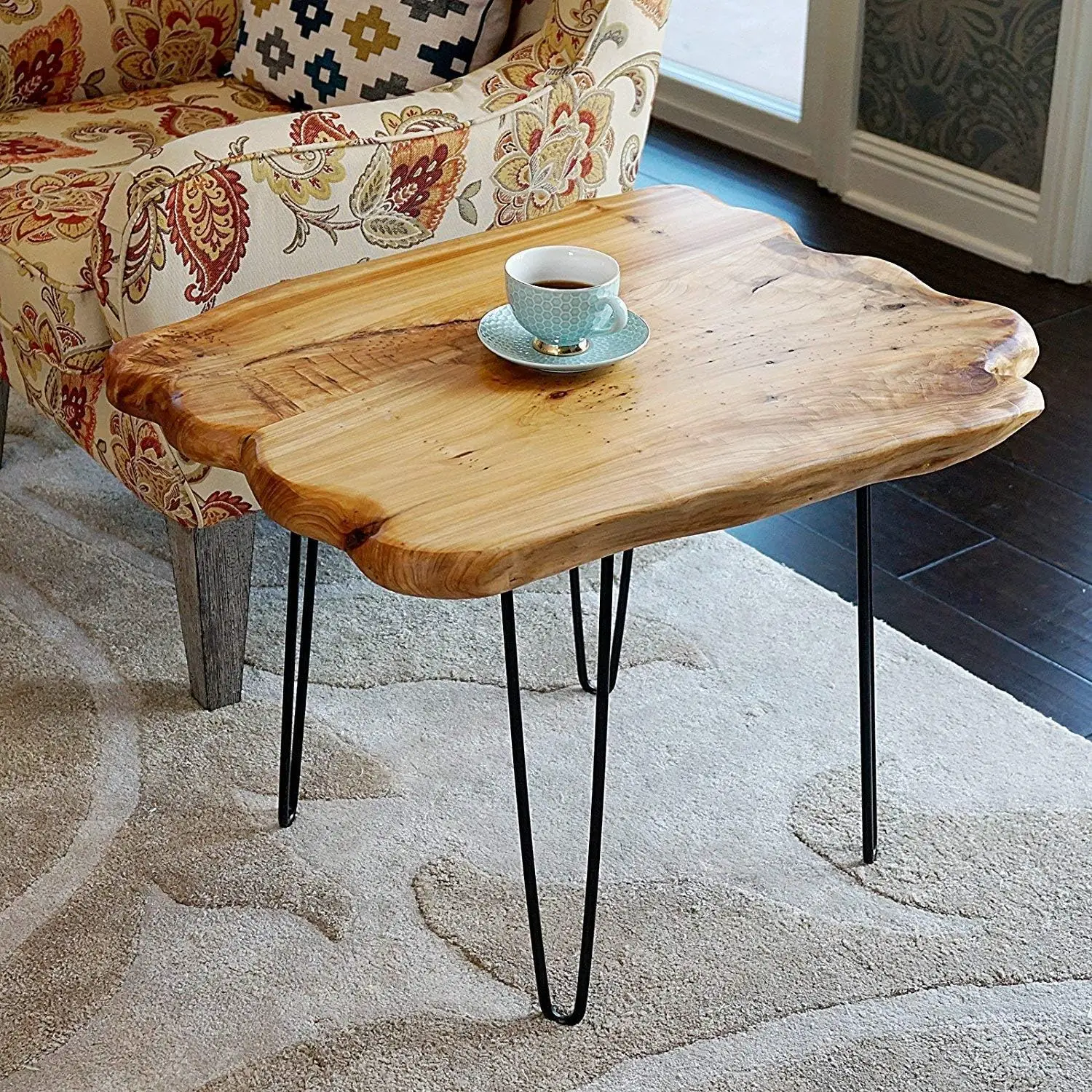 

Edge Coffee Table Small, Hairpin Coffee Table, Natural Wood End Table, Wood Slab Table 28" W x 20" D x 20.5" H