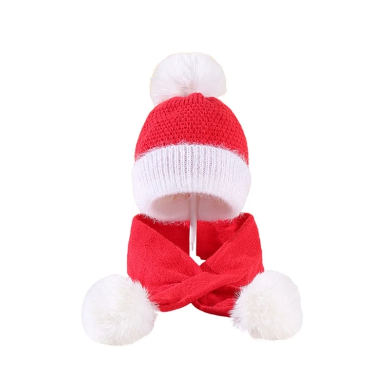 

Crochet Knitted Warm Hat Christmas Baby Beanie Bonnet Hat with Hairball and Neck Scarf Set for Infant Girls Boys 0-3Year