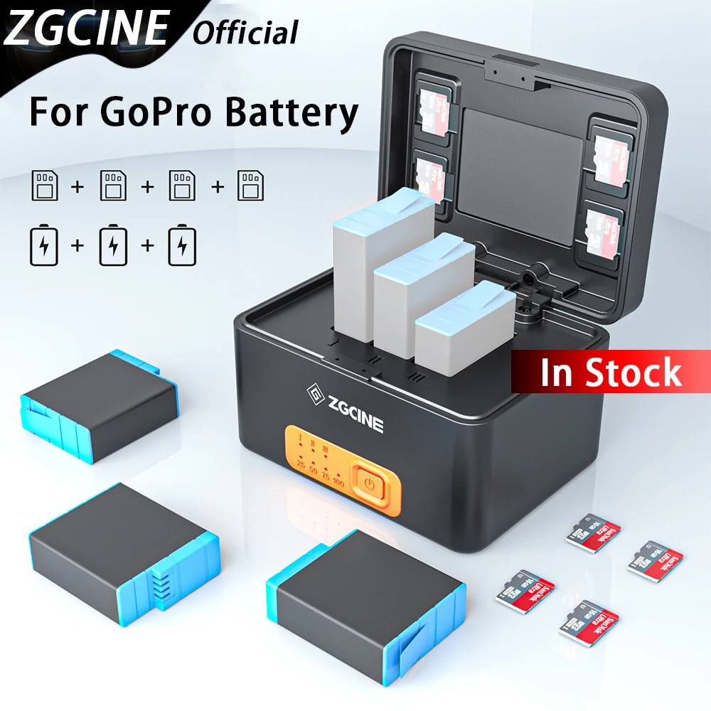 

ZGCINE PS-G10 10400mAh For GoPro 10 9 Battery Charger Box Smart Charging Case Power Bank 3 TF Card Reader Battery Storage