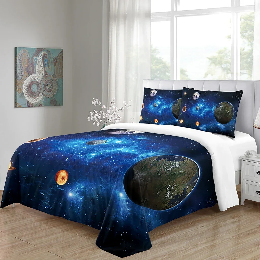 

Blue Night Sky Kids Childern Milky Way Galaxy Stars Bright Starry Design Bedding Sets With Pillowcase For Bedclothes Duvet Cover