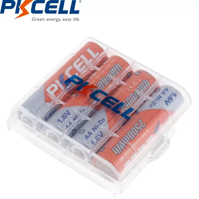 

4PC PKCELL 2500mWh 1.6V Ni-Zn AA Rechargeable Batteries 2A high voltage AA NIZN Battery with 1PC aa battery holder case