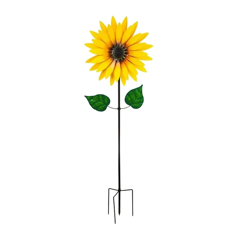 

Metal Iron Sunflower Pinwheel Wind Spinner With Ground Stake Yard Garden