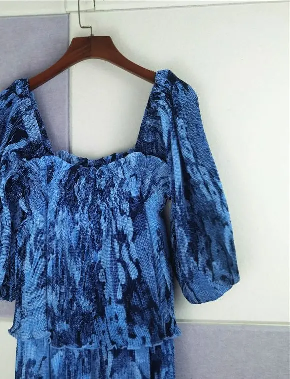 

Women's Dress Square Neck Ruffle Puff Short Sleeve Robe Vintage Printed