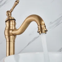rozin antique brass basin faucet mounted bathroom single handle bathroom crane long spout lavatory sink hot cold mixer tap