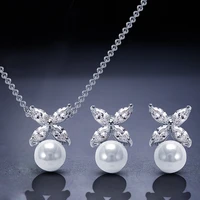 2022 new elegant romantic flowers pearl zircon necklaces earrings set for women fashion bridal jewelry sets wedding party gifts