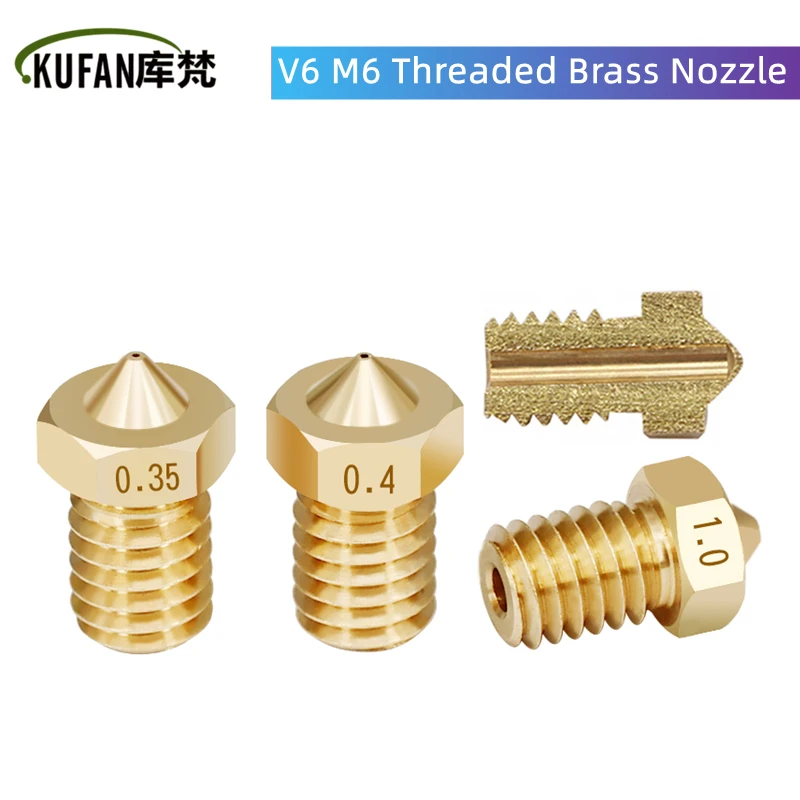 

10PCS 3D Printer V6 M6 Threaded Brass Nozzle 0.2/0.25 0.3/0.4/0.5/0.6/1.0mm for 1.75/3.0mm Filament E3D V5 V6 Hotend Extruder