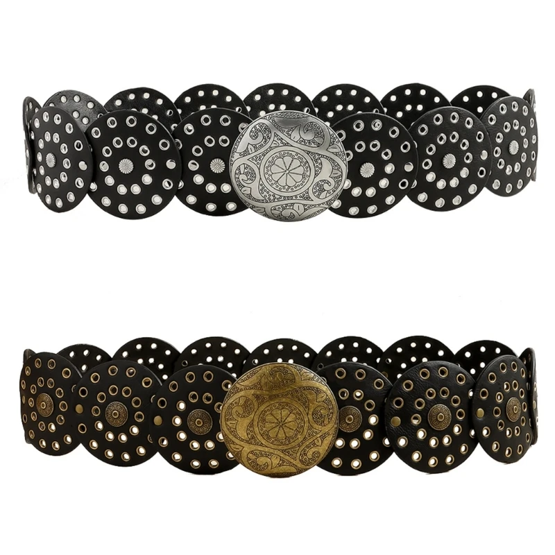 

Exaggerated Man Round Buckle Belt Adjustable Waist Straps for Trousers Shirt