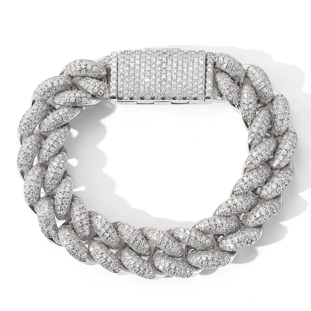 

Bling Iced Out 20MM 3 Rows Bubble Cuban Chain Miami Lock Heavy High Quality Hip Hop Bracelet Women Men Charm Wedding Jewelry