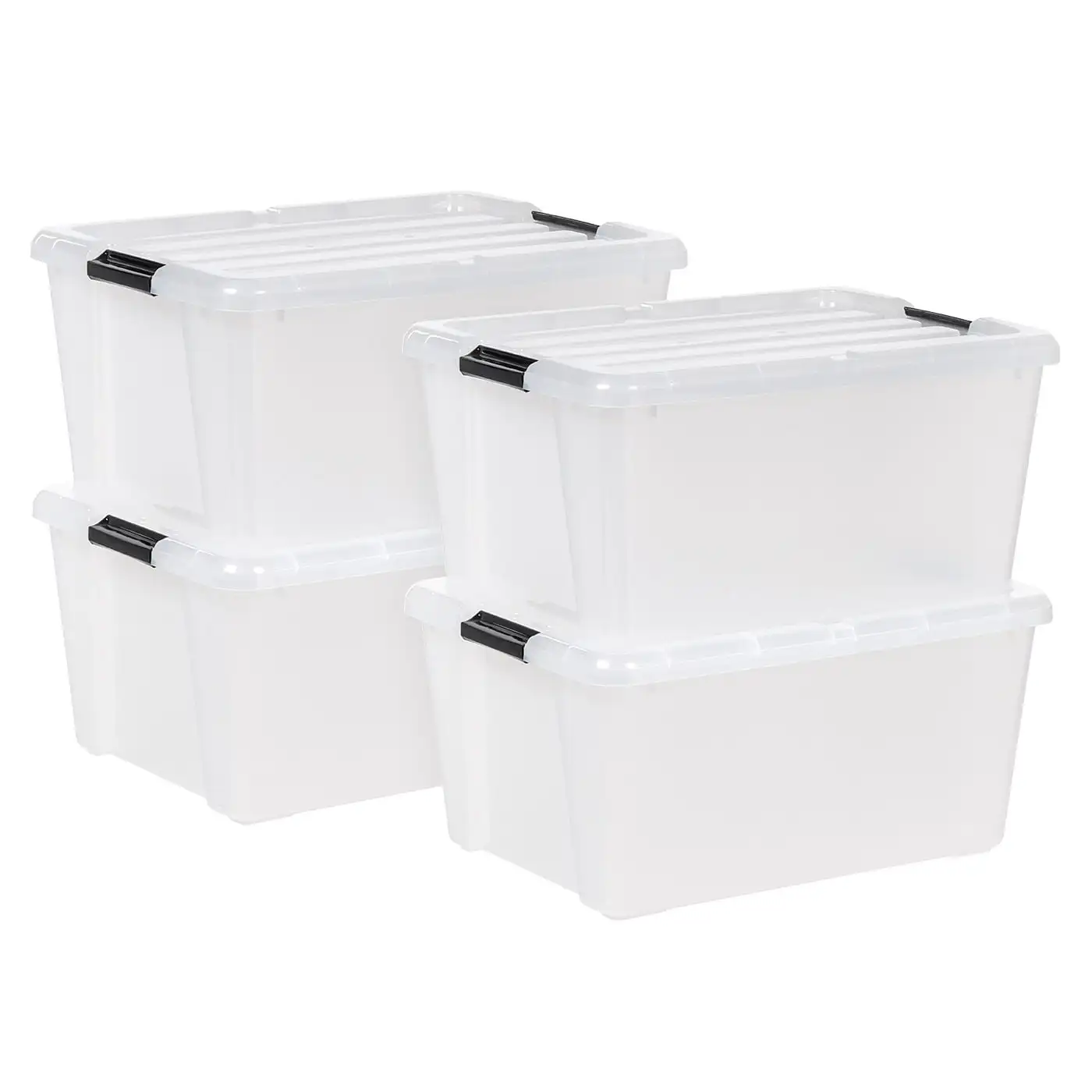 

IRIS USA 45 Quart Plastic Storage Box with Buckles, Clear, Set of 4