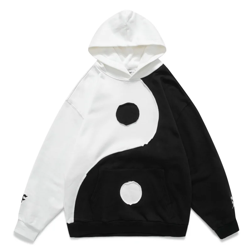 

Men Hoodies Hip Hop Streetwear Letter Taiji-Bagua Patchwork Oversized Hooded Sweatshirt 2022 Harajuku Fashion Couple Hoodies