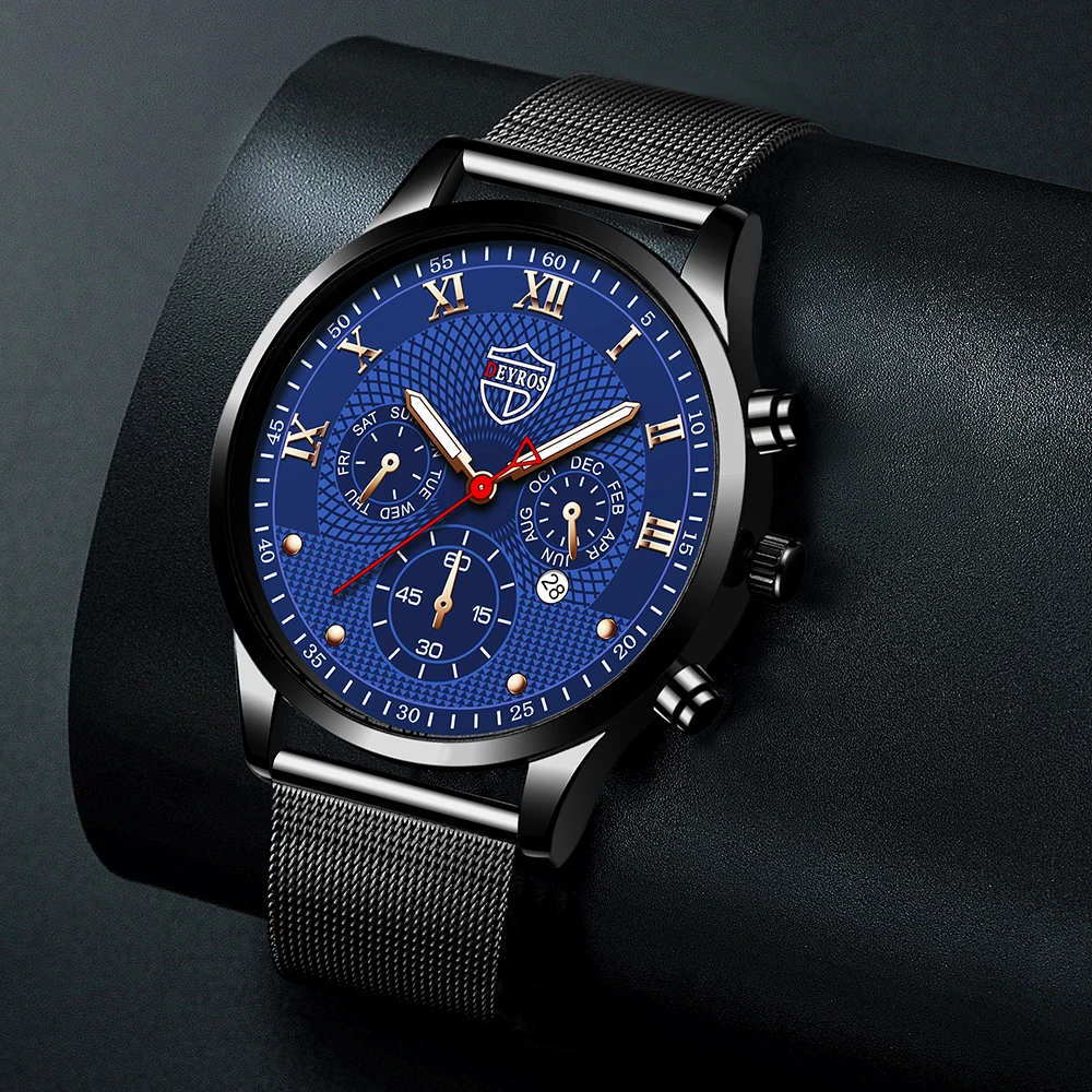 

2022 Luxury Fashion Mens Watches Stainless Steel Mesh Belt Quartz Wrist Watch Luminous Clock Men Business Casual Leather Watch