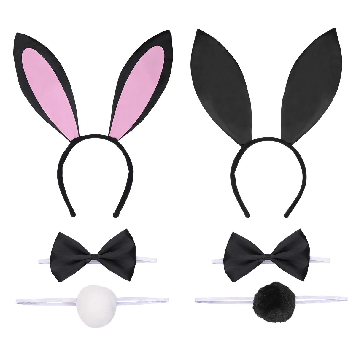 

Bunny Accessory Set Rabbit Ears Headband with Hairball Tails and Bownot Ties for Hallowen Party Costume