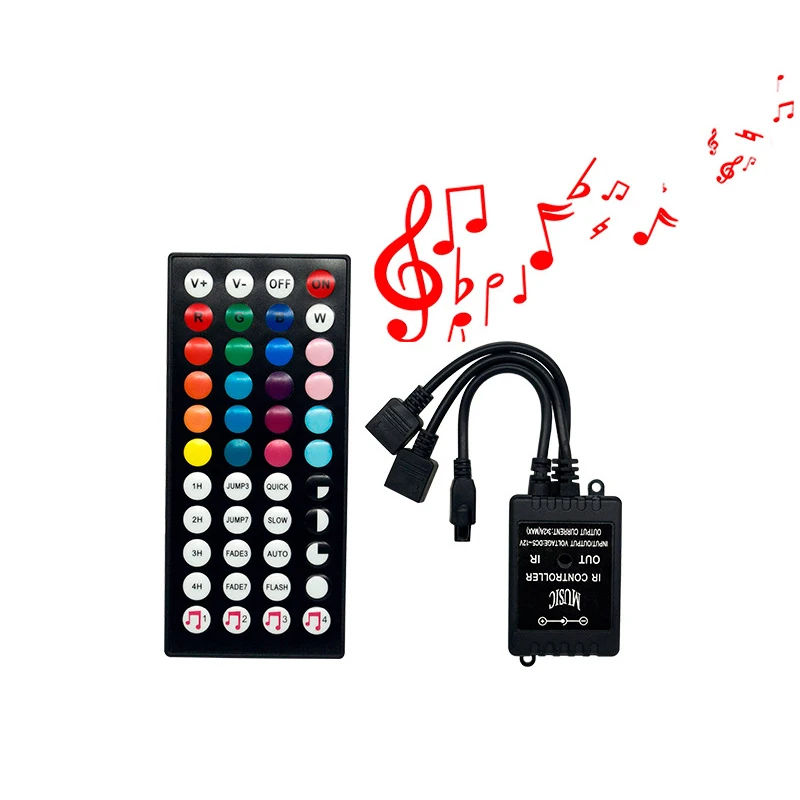 

LED Strip Light Controller Music Control Dimmer for RGB 3528 5050 Tape Light Home Adjust Brightness DC12-24V 44 Keys IR Wireless