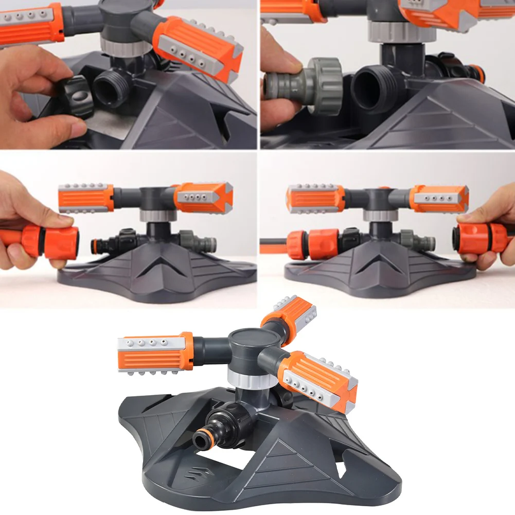 

360° Rotating Garden Lawn Sprinkler Roof Cooling 3 Arms Automatic Watering Nozzle Garden Pipe Hose Fitting Spray 8-10M