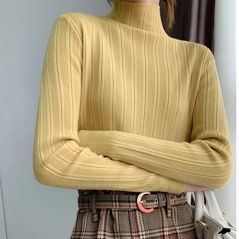 

solid color turtleneck top long sleeve casual autumn winter gray