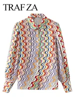 traf za blouse casual fashion lightweight comfortable blouse rainbow twisted stripes print long sleeve single breasted ladies