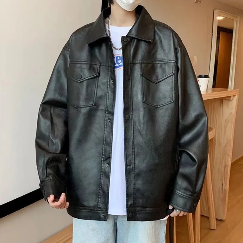 

Classic and andsome Motorcycle Men Clotes Sprin Autumn Edition Trend PU Leater Fasionable Loose andsome Men Coat