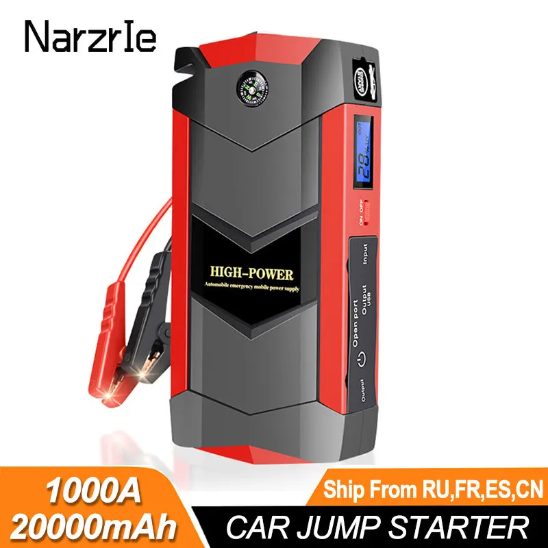 

20000mAh Car Jump Starter Power Bank 12V Car Battery Booster Charger with LED Light For Auto Emergency Booster Starting Device
