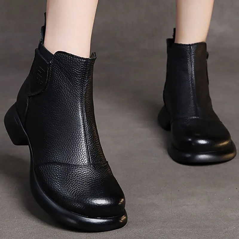 Pu Leather Women's Chelsea Chimney Ankle Boots Mid-top Leather Boots Spring Autumn Fashion British Style Nude Boots