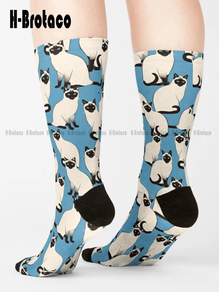 

Siamese Cats Looking At You Socks Womens Comfortable Best Girls Sports Custom Gift Harajuku Gd Hip Hop Cartoon Teen Youth Socks