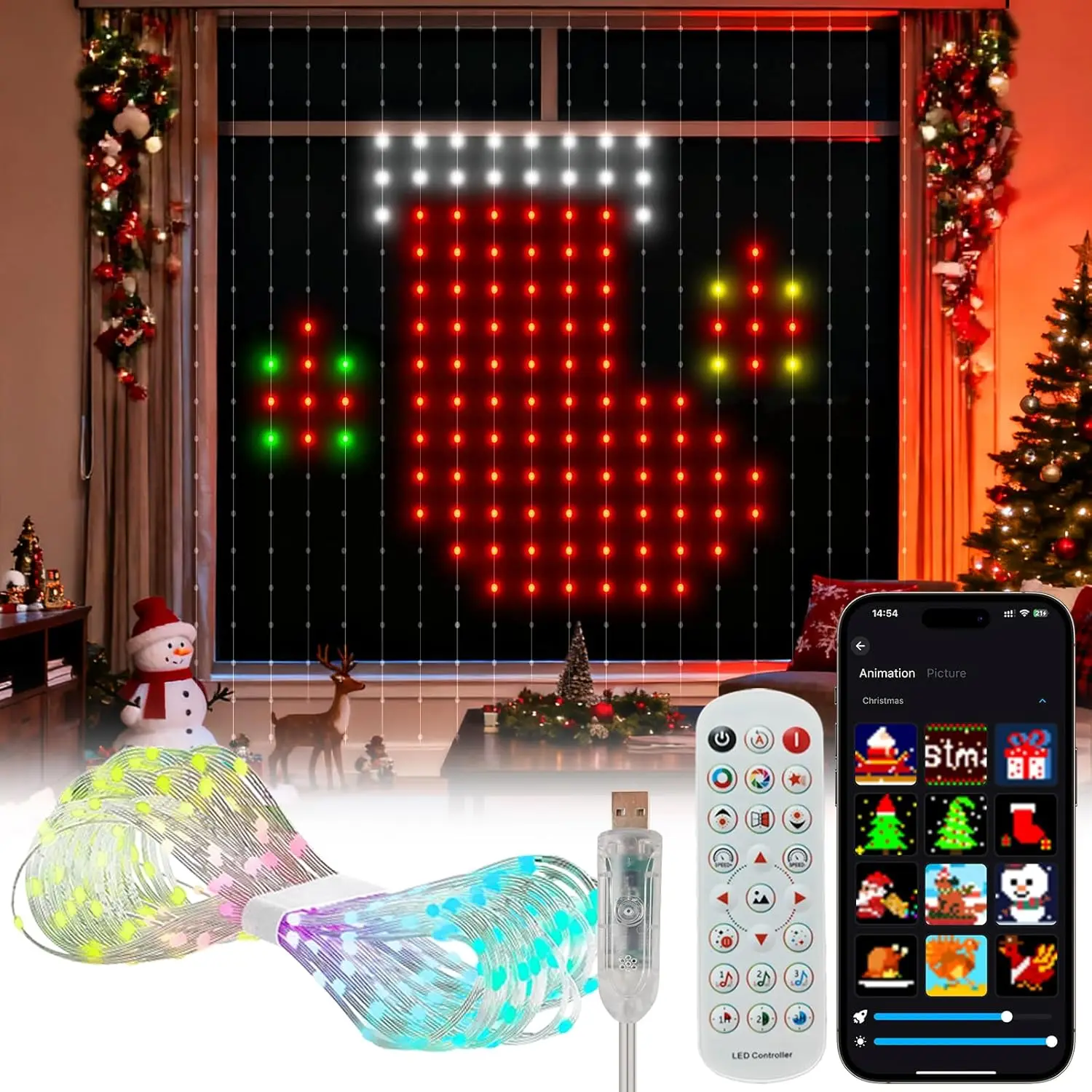 

Умная гирлянда-штора Bluetooth, 400 LED, 16 млн. цветов