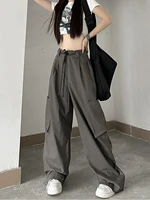 houzhou gothic punk parachute pants women harajuku techwear pockets white cargo trousers female y2k jogging sweatpants grunge