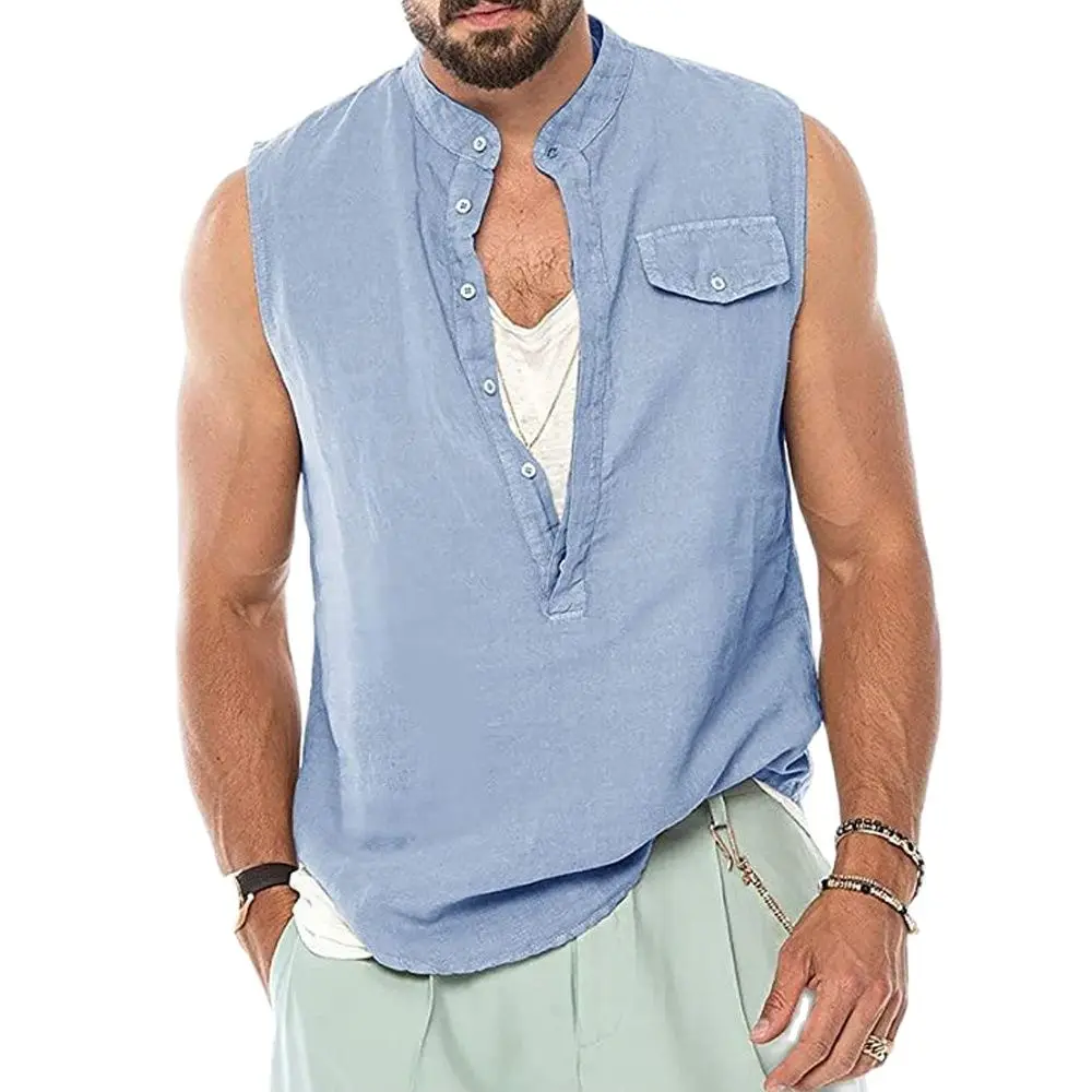 

Samlona Plus Size Men Casual Tank Top Sexy Mens Clothing 2023 Sleeveless V-neck Tshirt Pocket Design Vest Mens Leisure pullovers