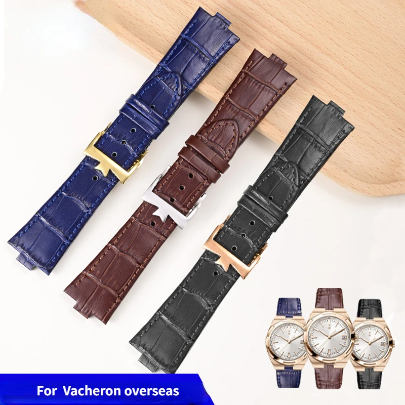 Top layer genuine leather strap For Vacheron VC overseas watch P47040 P47450 4500V 5500V male convex 25mm bracelet