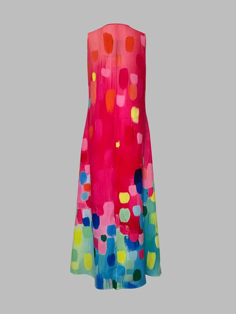 Onecozyday женское весенне-летнее платье макси с ярким принтом плиссированное без