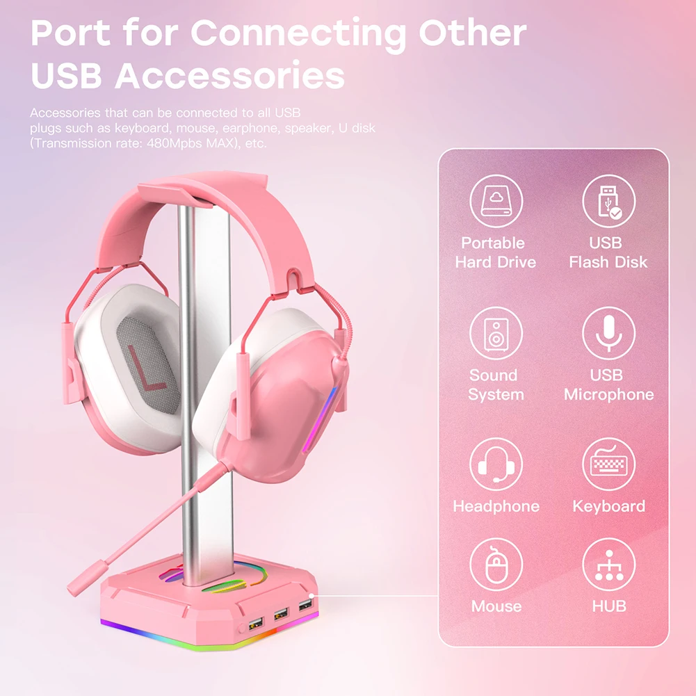 

Подставка для наушников RGB, держатель для игровой гарнитуры, подставка для наушников с 3 USB-портами для зарядки, держатель для наушников