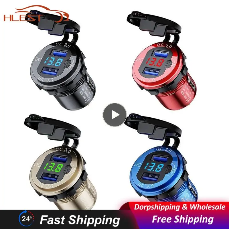 

Save Energy Car Usb Charger Qc3.0 Usb Fast Charging Car Charger Led Voltage Display Easy To Use Multi-purposes Ip66 Waterproof