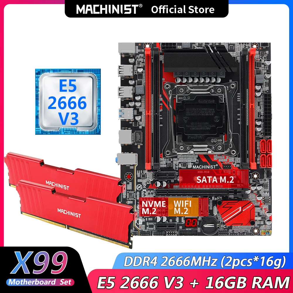 

Machinist X99 комплект материнской платы LGA 2011-3 с процессором Xeon E5 2666 V3 и 16 Гб (2 шт. * 8 ГБ) DDR4 ОЗУ память X99 RS9