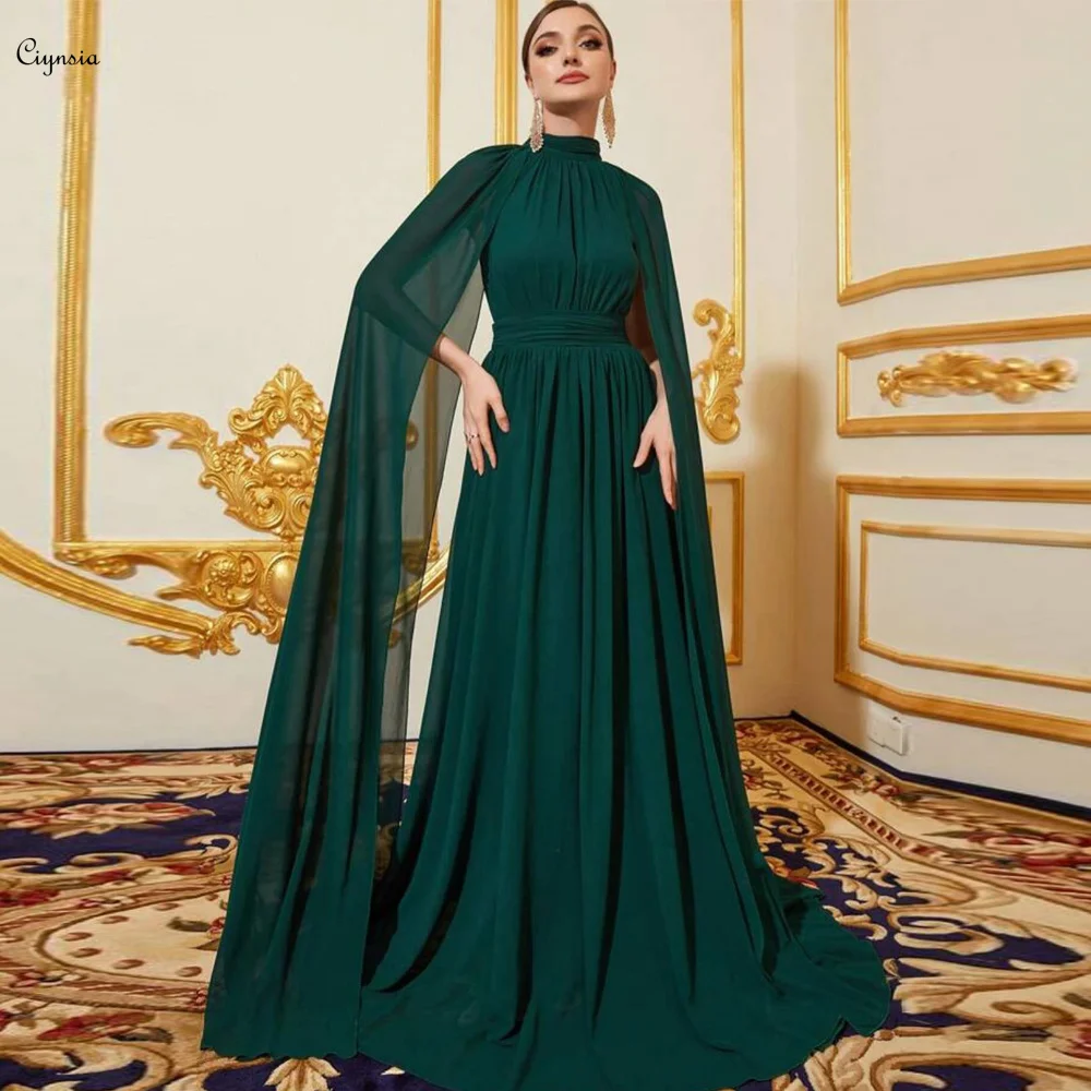 Ciynsia темно-зеленое арабское вечернее платье Дубая с накидкой ...