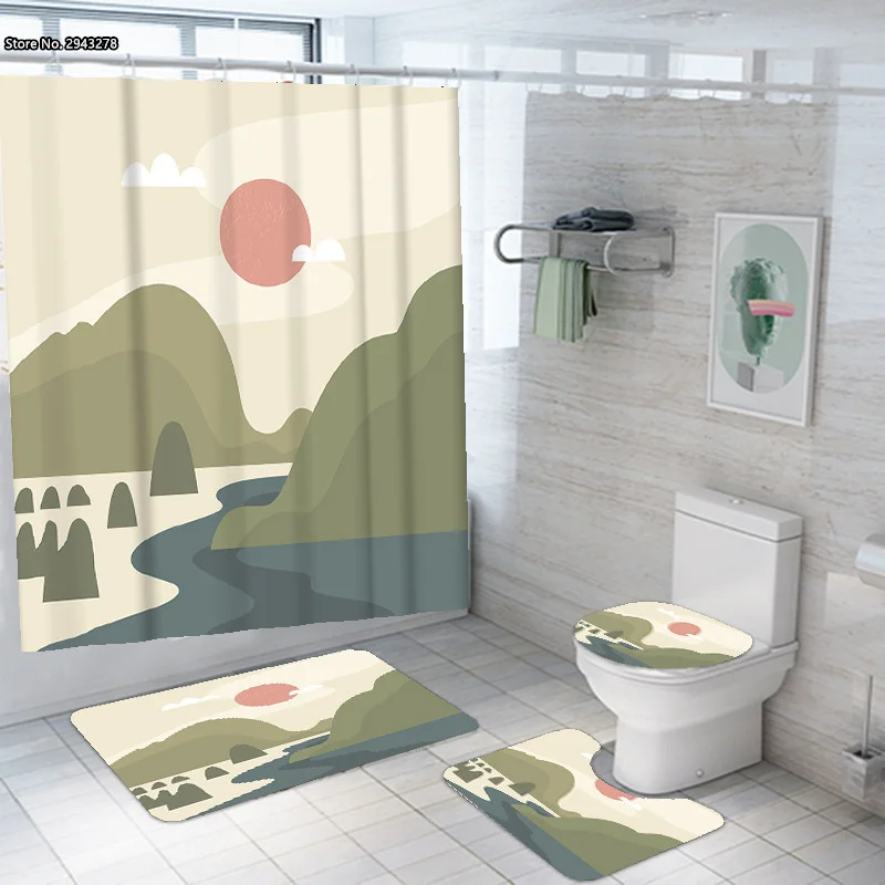 

Fashionable and Simple Series Bathroom Decoration Shower Curtain 3D Digital Printing Waterproof Shower Curtain Non-slip Bath Mat