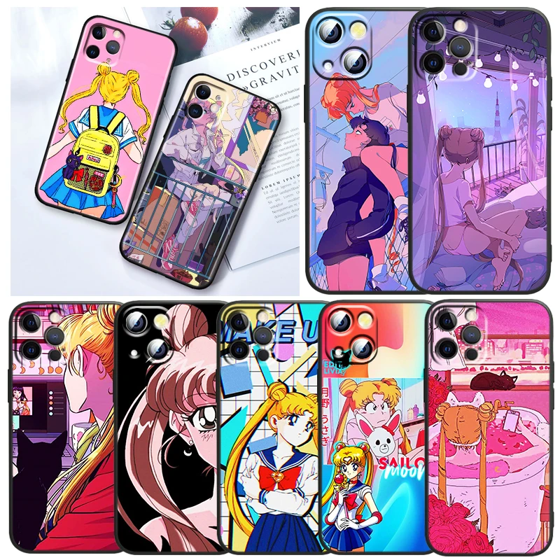 

Sailor Moon Cartoon Art For Apple iPhone 13 12 Mini 11 XS Pro Max X XR 8 7 6 Plus SE 2020 5 Funda Capa Black Soft Phone Case