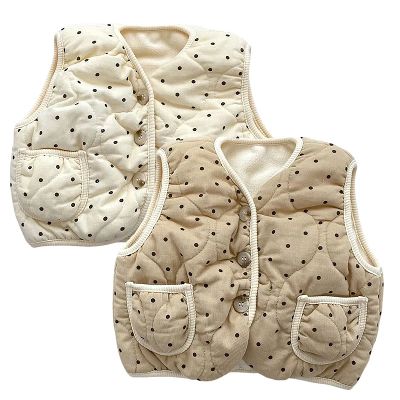 

Cotton Warm Baby Vest for Girls Boys Cute Polka Dot Soft Sleeveless Jacket Autumn Winter Infant Waistcoat Korean Toddler Clothes