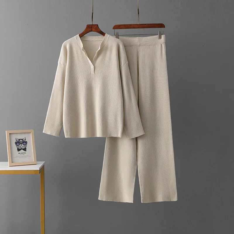 Вязаный свитер комплект из 2 предметов женский осенний теплый пуловер с