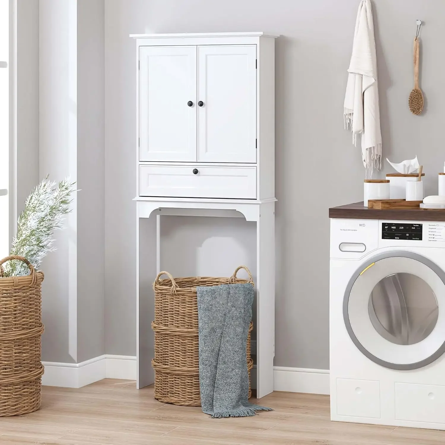 Over The Toilet Storage Cabinet Bathroom Above with Doors and Adjustable Shelves White |