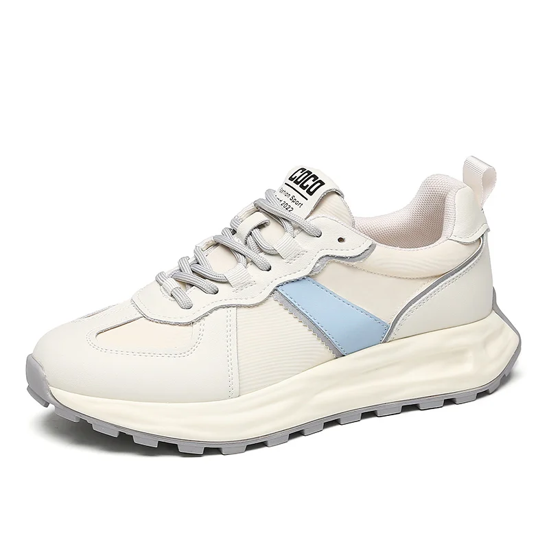 SOMILISS Women's Chunky Platform Sneakers Genuine Leather Casual Sneakers Lace Up Ladies Fashion Breathable Running Shoes