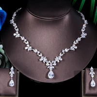 threegraces shiny cubic zirconia bridal wedding earrings and necklace jewelry set for brides party dress accessories tz749