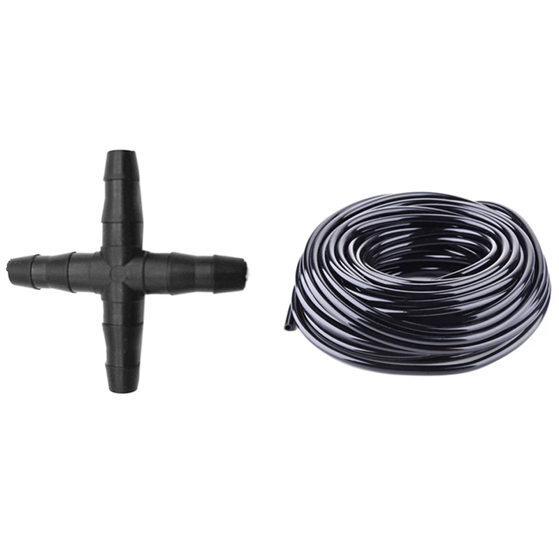 

50 Pcs Hose Cross Straight Connector With 50M Watering Tubing Hose Pipe 4/7Mm Hose Drip Garden Irrigation System